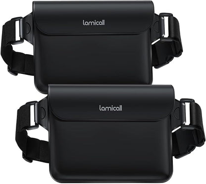 Lamicall Waterproof Fanny Pack - [2Pack] [Easy Handling] Dry Bags Waterproof Pouch with Elastic Waist Strap for Swimming, Beach, Kayaking, Cruise Ship Essentials, 8.7” for iPhone 16 15 14 13 Pro Max
