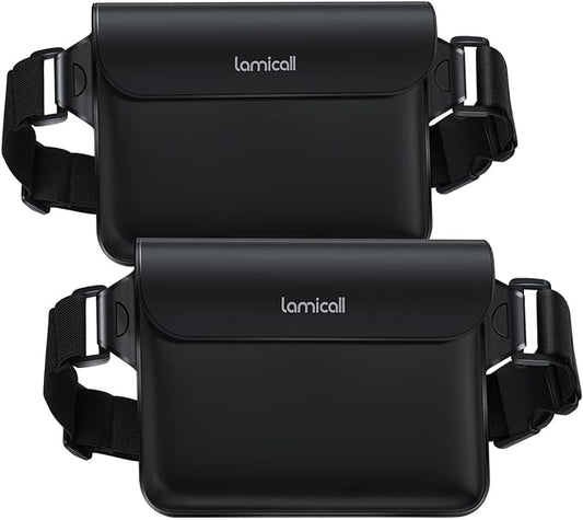 Lamicall Waterproof Fanny Pack - [2Pack] [Easy Handling] Dry Bags Waterproof Pouch with Elastic Waist Strap for Swimming, Beach, Kayaking, Cruise Ship Essentials, 8.7” for iPhone 16 15 14 13 Pro Max