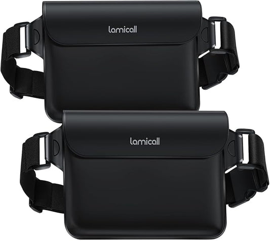 Lamicall Waterproof Fanny Pack - [2Pack] [Easy Handling] Dry Bags Waterproof Pouch with Elastic Waist Strap for Swimming, Beach, Kayaking, Cruise Ship Essentials, 8.7” for iPhone 16 15 14 13 Pro Max