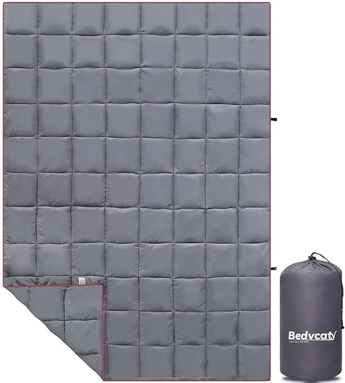 Camping Blanket, Puffy Waterproof Travel Blanket, Warm Cozy Picnic Blanket, for Outdoors, Travel, and Mountain.(Grey, 55" x 39")