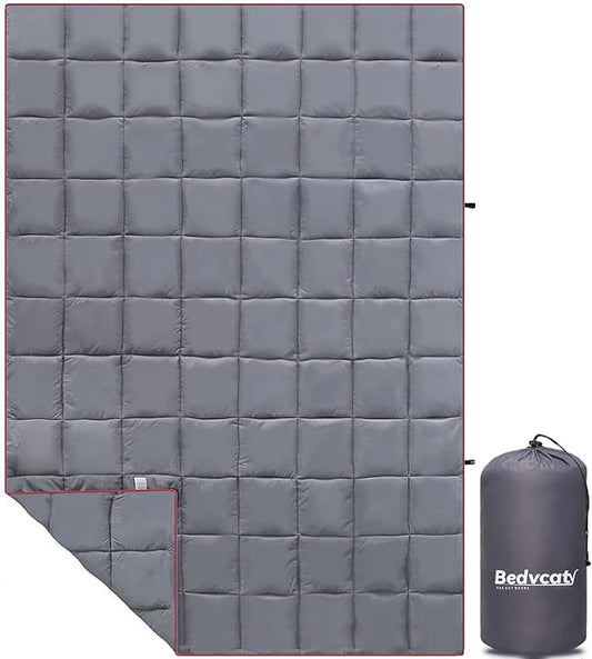 Camping Blanket, Puffy Waterproof Travel Blanket, Warm Cozy Picnic Blanket, for Outdoors, Travel, and Mountain.(Grey, 55" x 39")
