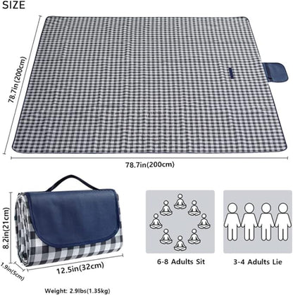 Extra Large Picnic Blanket Beach Blankets, Outdoor Foldable Waterproof Sand Mat for Beach Camping Hiking Travel Family Concerts Grass Park Music Festival Lawn Mats (Dark Blue, 80x80inch)