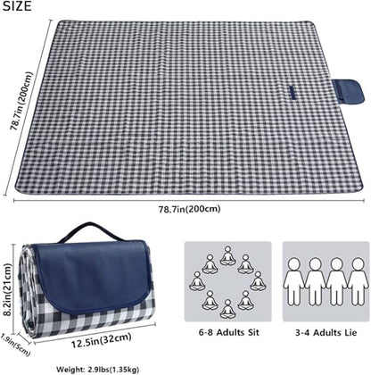 K Y KANGYUN Outdoor Picnic Blanket 80" x 80", Extra Large Beach Blanket, Foldable Lightweight Waterproof Sand Mat, Picnic Blanket for Beach Camping Hiking Park Patio (Dark Blue, 80x80 inch)
