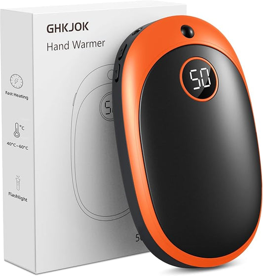 GHKJOK Hand Warmers Rechargeable, 5000mAh Electric Hand Warmer Power Bank 5 Levels Double-Sided Fast Heating, Heat Therapy Great for Raynauds, Hunting, Golf, Camping, Gift