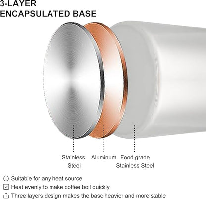 Multi Use Percolator Coffee Pot Stainless Steel Stove Top Coffee Maker with Two Tough Borosilicate Glass Knob Silica Handle Camping Coffee Pot Using on Campfire Stove & Induction Cooker Silver 6 Cup