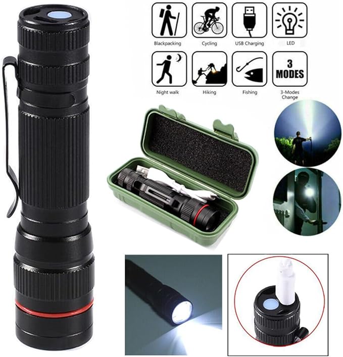 LED Flashlight Rechargeable 2 Pack, High Lumens Tactical Flashlights, Super Bright Small Flash Light, Mini Pocket Torch, 3 Modes Zoomable Flashlight for Outdoor, Camping, Birthday for Men Women
