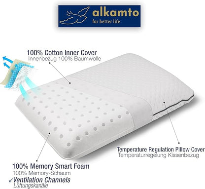 Travel & Camping Comfortable Memory Foam Pillow with Extra Cotton Cover – Easy to Carry Portable Bag (White)