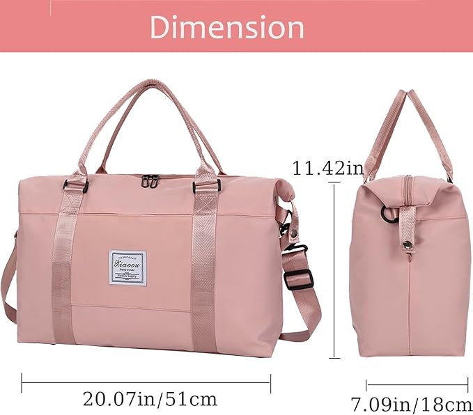 KARRESLY Travel Duffel Bag for Women,Shoulder Weekender Overnight Bag Sports Gym Tote Bag,Waterproof(Grey)