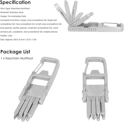 12 in 1 Keychain Multitool Screwdriver Bit Folding Multi Tool Bottle Opener Portable Pocket Tool for Outdoors Camping