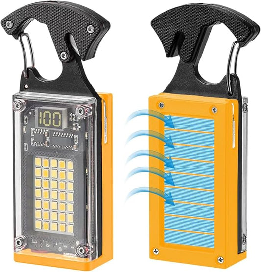 LED Multitool Small Flashlight, Keychain Light, Solar Rechargeable COB Multi-Function Mini Work Light, 1000 Lumens Rechargeable, 8 Lighting Modes Yellow