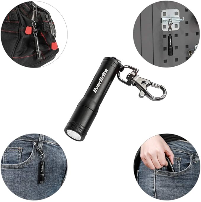 EverBrite Mini LED Flashlight High Lumen Keychain EDC Flashlight, Small Pocket Pen-Light for Hurricane Supplies, Camping, Hiking, Emergency, Hunting, 1 AAA Battery(Include), Black