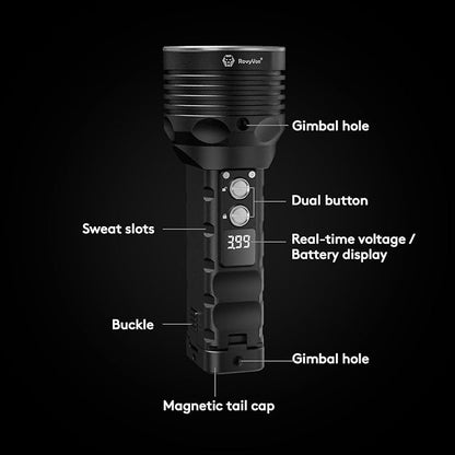 RovyVon S2i Rechargeable Flashlight, 5000 Lumens Super Bright LED Flashlight, 500 Meters Long Throw Search Flashlight with Digital Power Display, for Outdoors, Searching, Camping