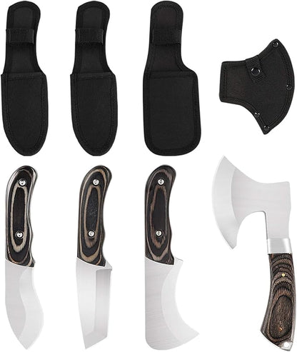 Axe and Fixed Blade Knife Combo Set, Camping Hatchet, Compact Survival Axe Set with Nylon Sheath Fixed Blade Full Tang Knives Set for Outdoor