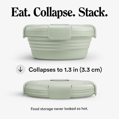 STOJO Collapsible Bowl - Sage Green, 36oz - Reusable Silicone Bowl for Hot and Cold Food - Perfect for Travel, Meal Prep, To-Go Lunch, Camping & Hiking - Microwave & Dishwasher Safe