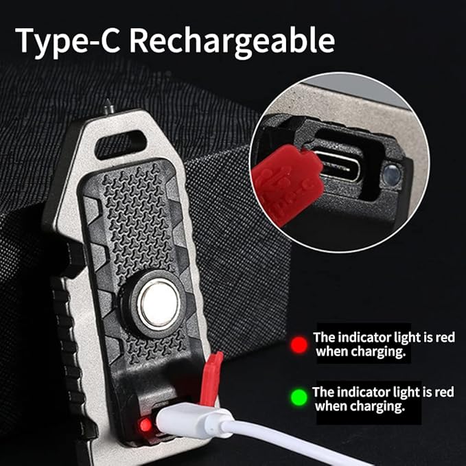 Cob Mini Flashlight Keychain Light, 500 Lumens Bright Rechargeable, Small Multi-Function Work Light, 5 Modes Pocket Light Battery Display Bottle Opener Whistle for Camping
