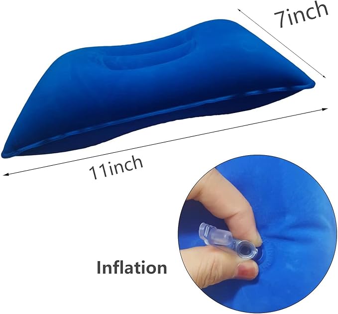 3 Pack Royal Blue Ultralight Inflatable Pillow Small Squared Flocked Fabric Air Pillow for Hiking,Camping,Traveling,Napping,Desk Rest,Neck & Lumbar Support