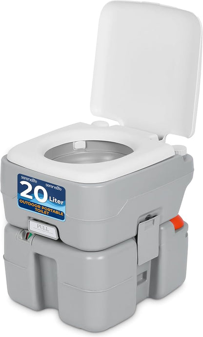 SereneLife 20L Portable Toilet for Adults, Leak Proof Camping Toilet with Detachable Waste Tank, Ideal For Camping and Other Recreational Activities, Durable and Comfortable Toilet Seat, 120 Flushes