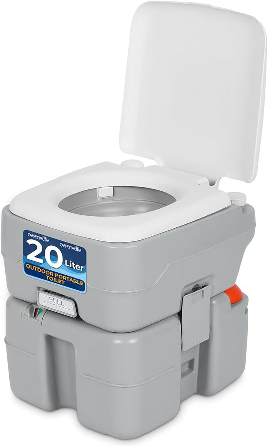 SereneLife 20L Portable Toilet for Adults, Leak Proof Camping Toilet with Detachable Waste Tank, Ideal For Camping and Other Recreational Activities, Durable and Comfortable Toilet Seat, 120 Flushes