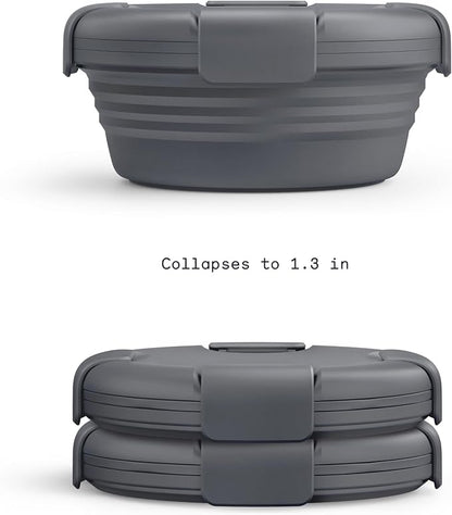 STOJO Collapsible Bowl 3 Set - Carbon, 36oz - Reusable Silicone Bowl for Hot and Cold Food - Perfect for Travel, Meal Prep, To-Go Lunch, Camping & Hiking - Microwave & Dishwasher Safe