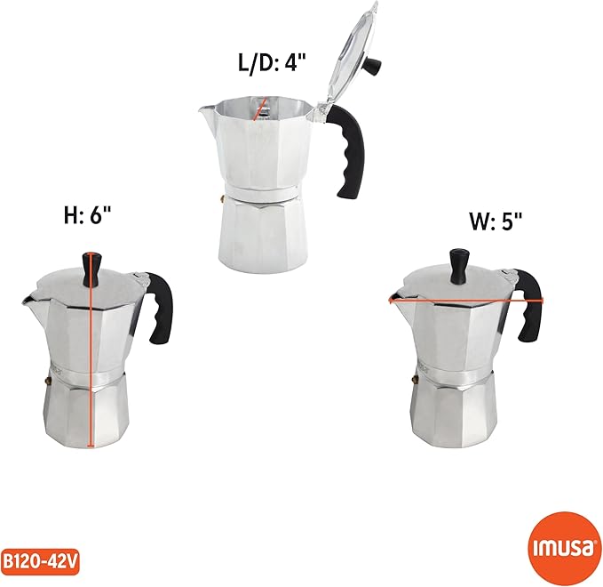 IMUSA USA B120-42V Aluminum Espresso Stovetop Coffeemaker 3-Cup, Silver (Pack of 1)