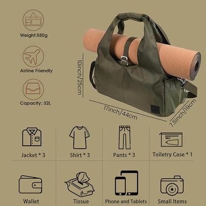 Yoga Bag for Women – 17 Inch Waterproof 210D Polyester, Detachable Strap, Insulated Tumbler Pocket, Double Zipper, Ventilated Gym Tote