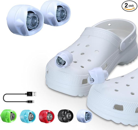 RAHAN Rechargeable Headlights for Crocs,2pcs Wearable Croc Lights for Shoes for Kids Adults,3 Light Modes,Waterproof Lights for Dog Walking, Camping, Jogging, Hiking, White