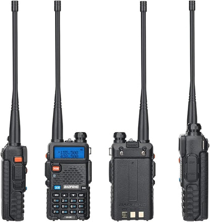 Baofeng UV-5R Ham Radio Long Range UV5R Two Way Radio Handheld Dual Band Walkie Talkies for Adults with Programming Cable,4Pack 1800mAh Li-ion Battery and Earpiece Full Kit (Black-2Pack)