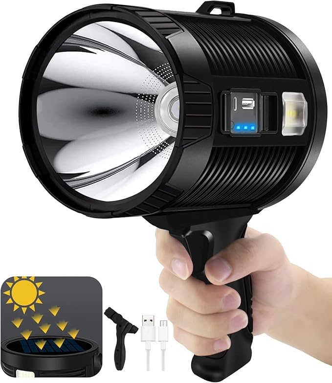 1000000 Lumens Spotlight, 6 Modes Super Bright Rechargeable Spotlight Flashlight, IPX6 Waterproof Outdoor Handheld Spot Lights for Marine Hunting Boating, XXX-Large with Tripod