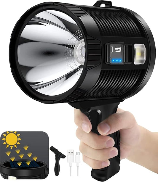 1000000 Lumens Spotlight, 6 Modes Super Bright Rechargeable Spotlight Flashlight, IPX6 Waterproof Outdoor Handheld Spot Lights for Marine Hunting Boating, XXX-Large with Tripod