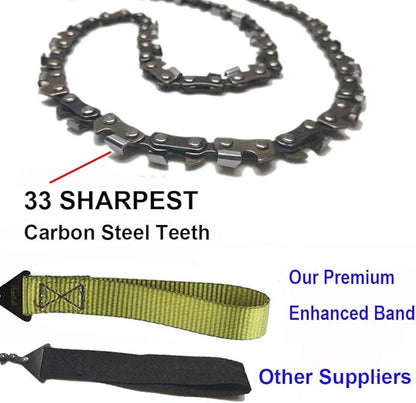 24" Pocket Chainsaw 3x Faster With CUTTING BLADE ON EVERY LINK-Best Pocket Saw for Wood Cutting Outdoor Hiking Camping Survival Gear Garden Work With Pouch- Bonus Front Snap Carrying Case
