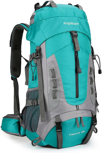 King'sGuard 60L Hiking Backpack Men Women Camping Backpack Waterproof Backpacking Mountaineering Climbing Daypack (Lake Blue)