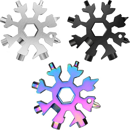 3 Pack 18-in-1 Snowflake Stainless Steel Multi Tool, Portable and Durable Screwdriver Compact Snowflakes Multitool for Bottle Opener/Outdoor Camping/Keychain for Christmas