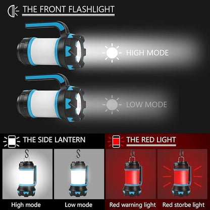 Ainiv Camping Lantern, Rechargeable Flashlight with 1000 LM, 6 Modes LED Torch Outdoor Searchlight Tent Light, IPX5 Waterproof Emergency Light with 4000mAh Power Bank for Outdoor, Hiking - Blue