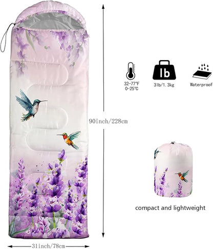AILONEN Kids Floral Cat Camping Sleeping Bags,Lightweight & Waterproof,3 Season Warm & Cool Weather,Kawaii Kitten Sleeping Bags for Girls Adults,Travelling,Outdoors