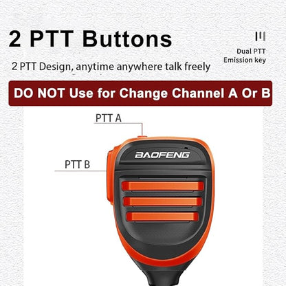 BAOFENG BF-F8HP Microphone Speaker Dual PTT Handheld Mic Waterproof Upgrade of Original BF Mic for GMRS Ham Radio 2Pin K Orange Compatible with UV-K5 UV-82 UV-S9 Plus UV-17R P15UV