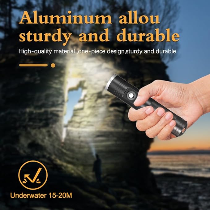 Aluminum Flashlight，Bright, Waterproof, Powerfuly, Excellent Choice for Emergency LED Flashlights for Home, Flashlight for Camping Gear、Hiking (MK-7)