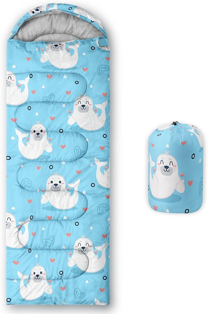 Kids Sleeping Bag for Boys Girls,Cute Puppy Print-Lightweight Warm Portable Outdoor Indoor-Waterproof Cold Weather Resistant Sleeping Bag for Camping Hiking