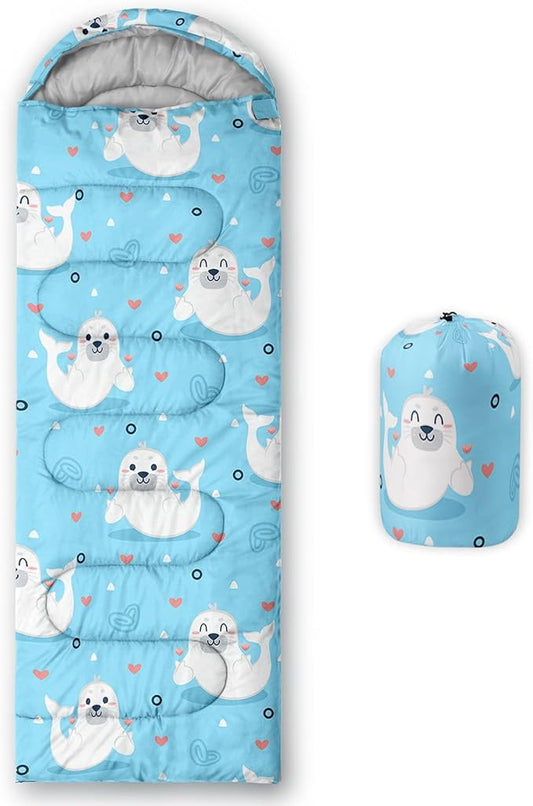 Kids Sleeping Bag for Boys Girls,Cute Puppy Print-Lightweight Warm Portable Outdoor Indoor-Waterproof Cold Weather Resistant Sleeping Bag for Camping Hiking