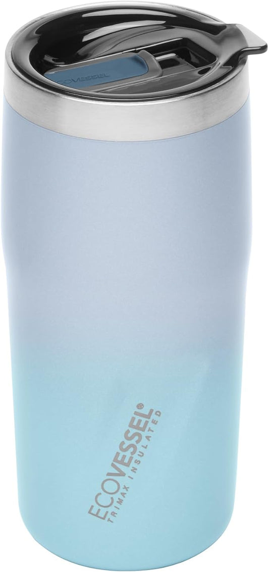 EcoVessel METRO Vacuum Stainless Steel Tumbler Cup, Insulated Water Bottle, Travel Coffee Mug with Slider Lid and Non Slip Base Iced Coffee Cup - 16 oz (Coastal Mist)