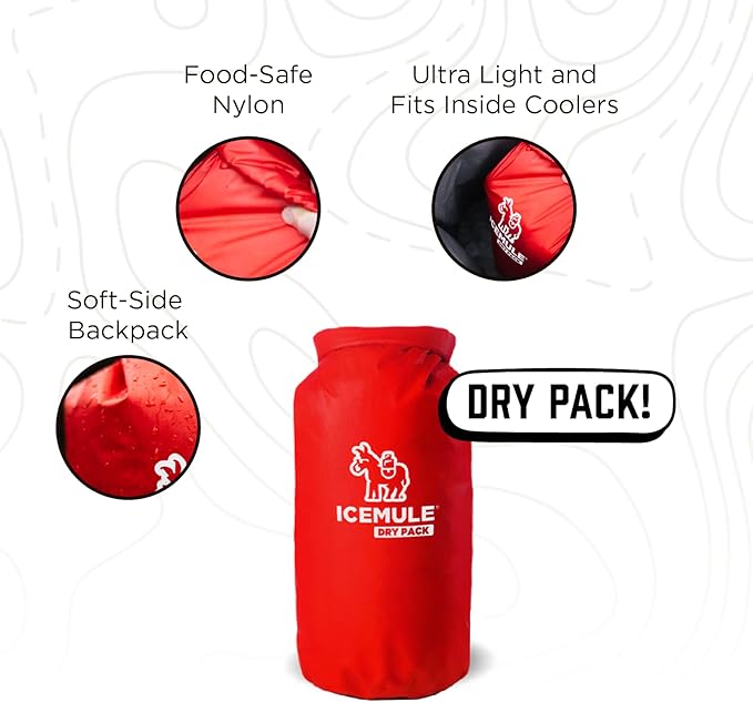 IceMule Pro Dry Pack – Water Resistant Nylon Food Storage Pouch Dry Bag, Perfect for Keeping Lunch Dry While Hiking, Camping, and Beach Going, 10 Liter, Red