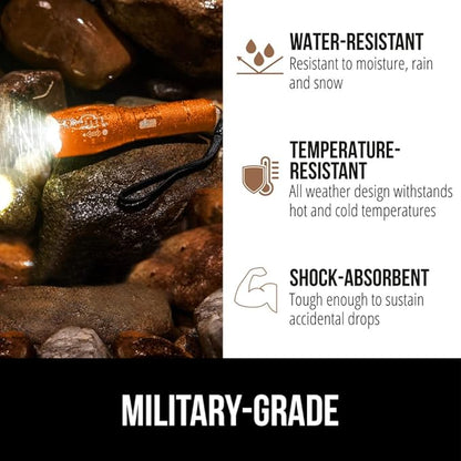Gorilla Grip Powerful LED 750 FT Water Resistant 5 Adjustable Mode Tactical Flashlight, High Lumens Ultra Bright Battery Zoom Flashlights, Small Camping Car Mini Flash Light Accessories, 2 Pack Orange