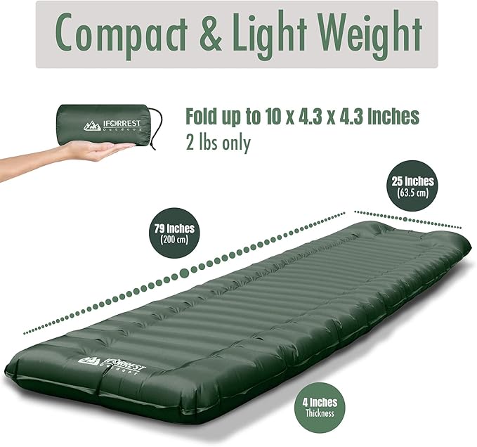 Camping Sleeping Pad w/Armrest & Pillow - 4 Inch Ultra-Thick Side Sleep Friendly - Rollover Protection - Ultralight Backpacking Air Mattress