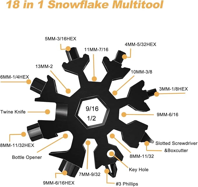 2 Pack 18 in 1 Snowflake Multitool, Christmas Gifts for Adults, White Elephant Gifts, Tool Gifts for Him, Stocking Stuffers