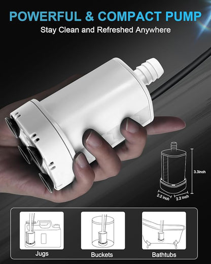 AUTOPkio Portable Shower for Camping, 2-in-1 Camp Shower Pump with Rechargeable Battery, Portable Outdoor Shower for Beach Hiking Outdoor, Pet Cleaning
