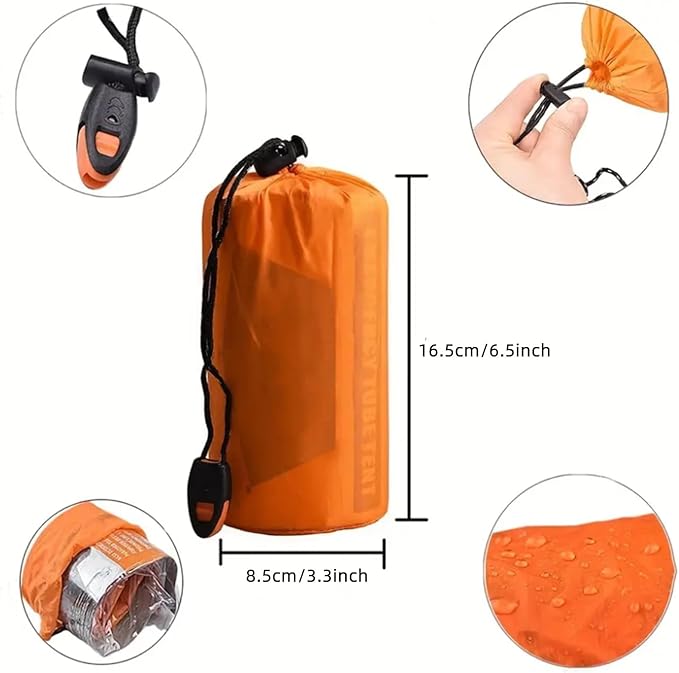 1 Piece Emergency Tent, Polyester Film Survival Tent with String Bundle Pocket Whistle,String with Buckle for Hiking, Camping, First Aid Hurricane
