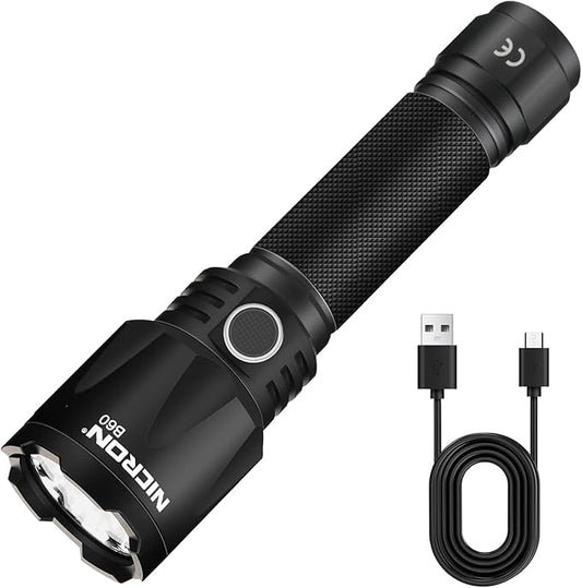NICRON 1400 Hight Lumens Flashlight, Rechargeable Tactical Flashlight: Led Flashlight Small, Super Bright Powerful Flashlight for Camping, Charged with Type C Cable