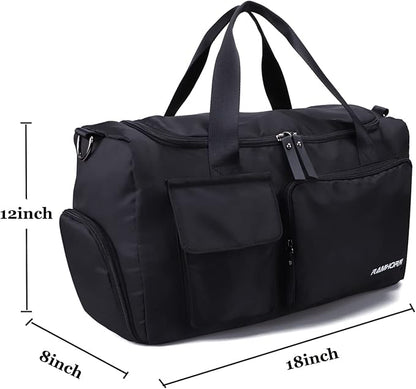 RAMHORN Travel Duffel Bag Gym Sports Luggage Bags Water Resistant Weekender Bag with Wet Pocket and Shoes Compartment Black