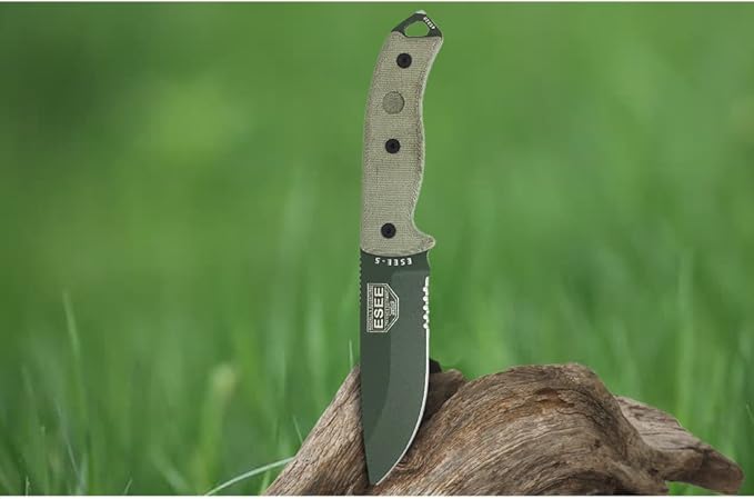 ESEE Authentic Model 5 Tactical Survival Fixed Blade Knife - Ambidextrous Kydex Sheath - SERE Team Designed (ESEE-5S-OD-E)