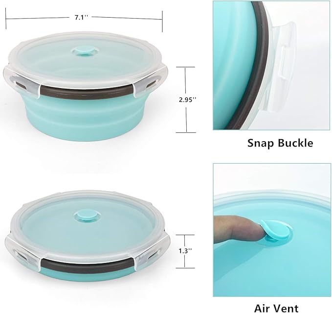 1200ml Collapsible Camping Bowl Silicone Food Storage Container with Lid and Foldable Stainless Steel Fork Spoon, for Picnic, Travel, Camping, RV, Fridge and Microwave Bowls