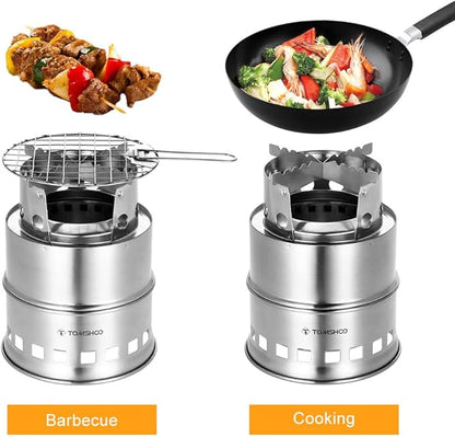TOM SHOO Camping Stove Camp Wood Stove Portable Foldable Stainless Steel Burning Backpacking Stove for Outdoor Hiking Picnic BBQ